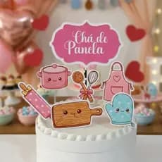 Kit Topo de Bolo Chá de Panela + 20 Toppers Docinhos Personalizado