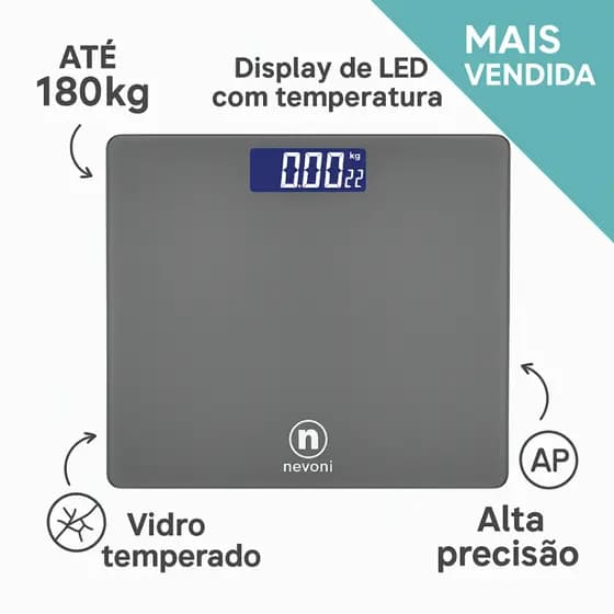 Balança Digital Corporal Vidro Temperado Suporta 180kg NEVONI