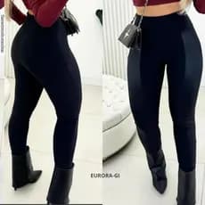 Calça Montaria Feminina Flanelada Detalhe Na Lateral em Couro Fake Cirrê Legging Suplex Premium