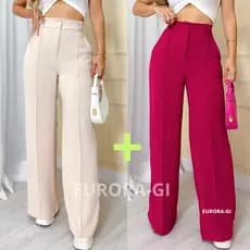 KIT2 Calça Pantalona Feminina Com Botão Forrado e Elástico Na Cintura Tecido Duna Premium