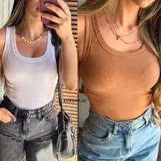 Regata Feminina Básica Blusa Americana Moderna E Versátil Tecido Ribana Canelada de Algodão Premium
