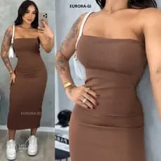 Vestido Midi Canelado Tomara Que Caia Tubinho Com Forro Duplo No Tecido Anarruga Premium Em Promoção