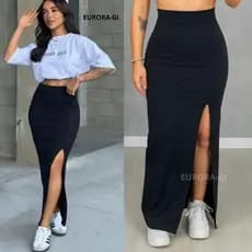 Saia Feminina Longa Midi Cintura Alta Com Fenda Na Lateral No Tecido Suplex Premium Em Promoção !!!!