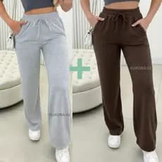 Kit2:Calça Pantalona Feminina Tecido Lanzinha Premium,Cintura Alta,Com Elástico e Bolso Para Inverno