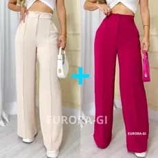 KIT2: Calça Pantalona Feminina Botão Forrado e Elástico Na Cintura Tecido Duna Premium em Promoção
