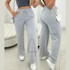 Calça Pantalona Feminina Tecido Lanzinha Premium, Cintura Alta, Com Elástico e Bolsos Para o Inverno