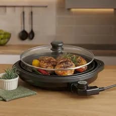 Churrasqueira Elétrica Grill Redondo Premium 127V 220V Potente Cor Preta Grelhar Carne Sem Fumaça