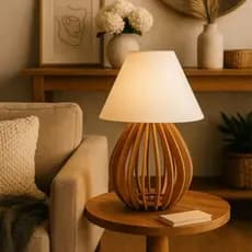 Luminaria De Mesa Abajur De Madeira Completo Decoração Moderna Escritorio Quarto e Sala
