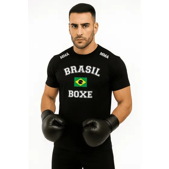 Camiseta de Boxe Masculina Brasil Atleta Treino Luta Academia 100% Algodão