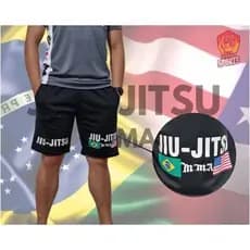 Bermuda Short de Jiu Jitsu Masculino Com Bolso Preto MMA Dry Fit Treino Academia