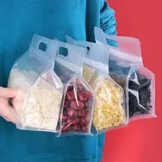 5Pcs Saco Reutilizável Para Armazenamento De Alimentos Congelador Stand Up Zip Shut Bag De Silicone Containers À Prova De Vazamentos Organizador De Cozinha Sacos De Fechamento Fresco