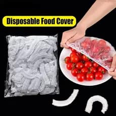 100pcs Capa de filme descartável portátil à prova de umidade Capa de filme descartável para alimentos Saco de armazenamento de frutas e legumes Embalagem transparente Tampas elásticas para alimentos à prova de poeira Saco reutilizável para geladeira de co