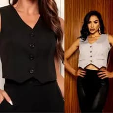 Colete Coletinho Alfaiataria Feminino Casual Com 4 Botões Colete curto Alfaiataria Premium