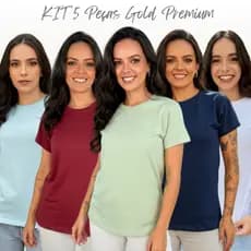 Kit 5 Camiseta Feminina Blusas T Shirt Algodão Gola Redonda Basica Lisa