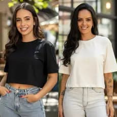 Camiseta Feminina Kit 2 Cropped Oversized 100% Algodão Gold Liso