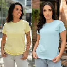 Camiseta Feminina Kit 2 Blusas T Shirt Algodão Gola Redonda Basica Lisa