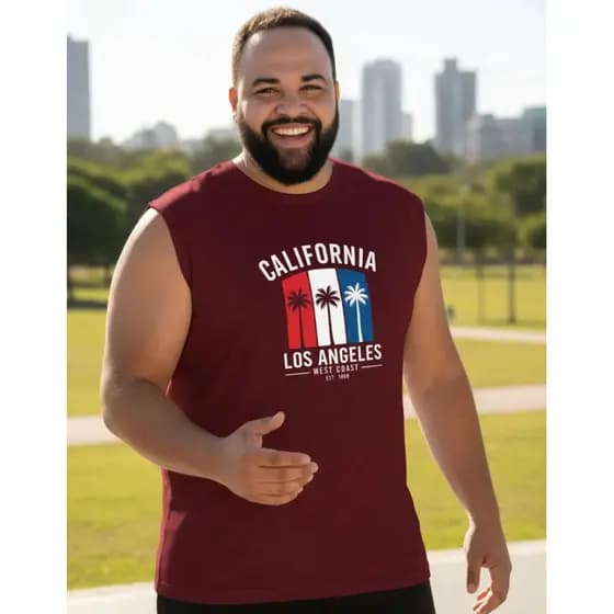 Camiseta Machão Plus Size Masculina 100% Algodão Gold Camisa Regata Estampada Califórnia G1 ao G4
