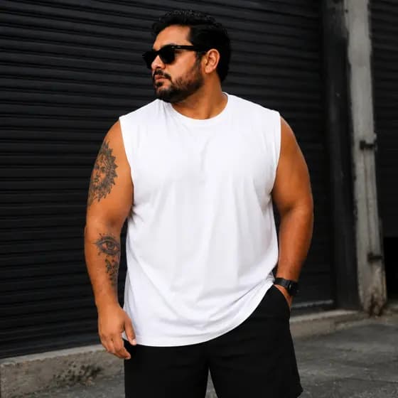 Camiseta Machão Plus Size Masculina 100% Algodão G1 G2 G3 G4 Regata Cavada Casual Confortável