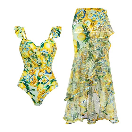 Maio feminino praia Fato de banho One-Piece Swimsuit feminino saida de praia férias Biquíni vestido de praia