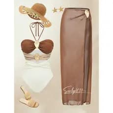 vestido de praia maiô feminino de uma peça, conjunto de saia térmica com decote halter, roupa de banho monokini Biquíni