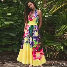 Maiô elegante de peça única com saia longa, traje de praia feminino estampado, adequado para viagens e férias no verão.