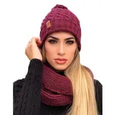 Conjunto Gorro e Gola Cachecol de Tricô Lã Moda Inverno