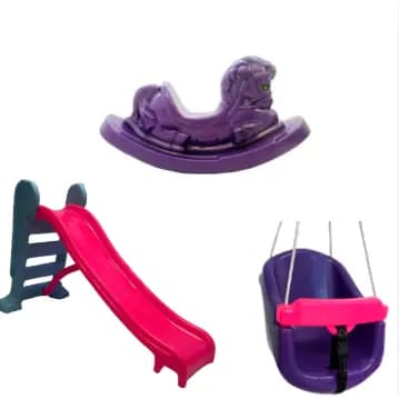 Kit Playground Infantil Valentina Brinquedos – Escorregador Médio 3 Degraus + Balanço BB + Cavalinho