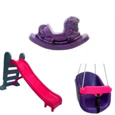 Kit Playground Infantil Valentina Brinquedos – Escorregador Médio 3 Degraus + Balanço BB + Cavalinho