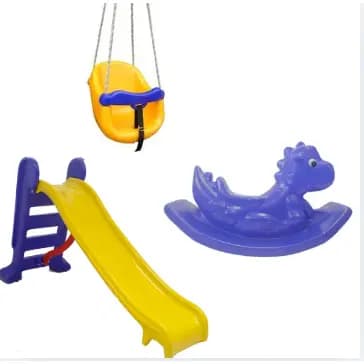 Kit Playground Infantil Valentina Brinquedos – Escorregador Médio 3 Degraus + Balanço BB + Dino
