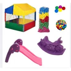Kit Diversão Infantil Completo: Piscina de Bolinhas 1x1 com Escorregador Baby, Motinha e 300 Bolinhas Coloridas