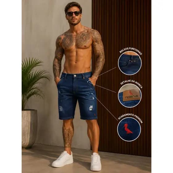 bermuda jeans premium masculina rasgada moderna estilo jovem