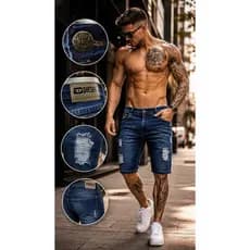 bermuda jeans masculina streetwear confortável moderna rasgada
