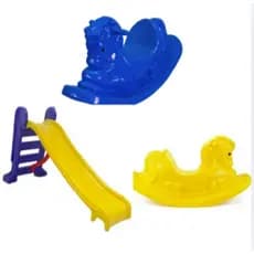 Kit Playground Infantil com 2 Gangorras Cavalinho e 1 Escorregador Médio