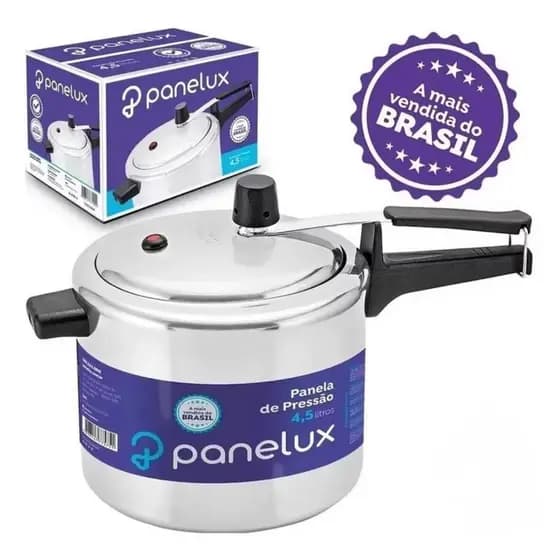 Panela De Pressão 4,5 Litros Polido Panelux Classic Alumínio Resistente Original Válvula De Segurança Pronta Entrega