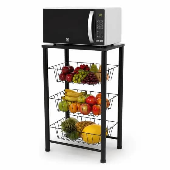 Fruteira de Aço 3 Andares Organizador de Frutas Legumes Verduras Cozinha Resistente Grande Prime