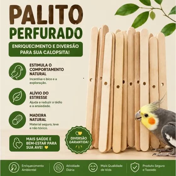 Palito Furado para Brinquedo e Enriquecimento Ambiental