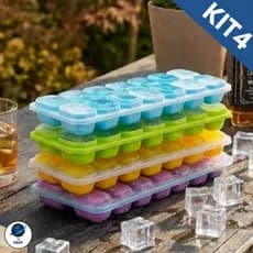 Kit 4 Formas Gelo com Tampa: Não Vaza e Não Pega Cheiro no Freezer