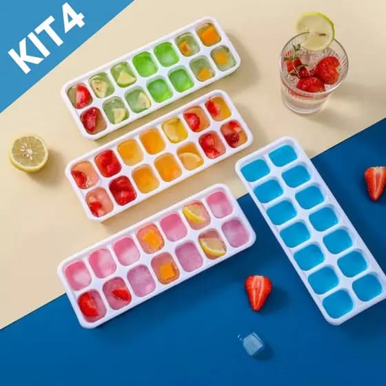 Kit 4 Formas De Gelo Silicone Fundo Mole Com Tampa Não Vaza Fácil