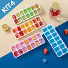 Kit 4 Formas De Gelo Silicone Fundo Mole Com Tampa Não Vaza Fácil