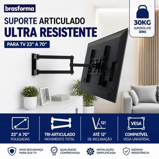 Suporte TV Articulado Brasforma Braço Longo 23 a 70 Polegadas LED LCD Smart Universal