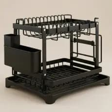 Escorredor De Louça Inox Duplo 2 Níveis Porta Talheres Copos Luxo Preto Antiferrugem