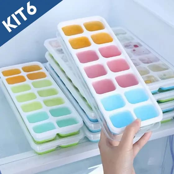 Kit 6 Forma Gelo Silicone Fundo Flexível Com Tampa Cozinha