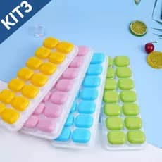 Kit 3 Formas de Gelo Silicone Fundo Flexível com Tampa BPA Free