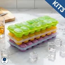 Kit 3 Formas de Gelo Silicone Fundo Flexível com Tampa