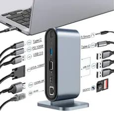 12-em-1 USB C HUB Docking Station Adaptador compatível com HDMI 4K 30Hz PD 100W Tipo-C HUB USB 3.0 Splitter para Laptop MacBook Pro Air