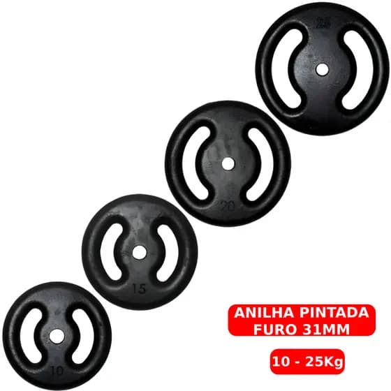 Anilha Pintada 10 a 25kg Ferro Fundido Peso de Academia Musculação Fitness Para Barras e Halteres