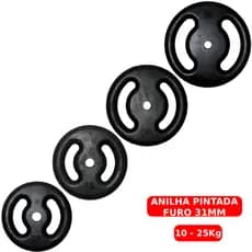 Anilha Pintada 10 a 25kg Ferro Fundido Peso de Academia Musculação Fitness Para Barras e Halteres