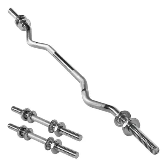 Kit Musculação Barra W Maciça + Par De Halteres Cromado Para Treino Em Casa Academia