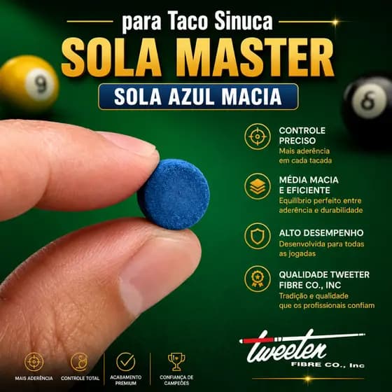 2 Solas Master Azul para Taco Sinuca/Ponteira p/ Sinuca / Sola Média Macía (SLM-01)