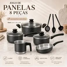 Conjunto de Panelas Alumínio Kit com 5 Peças + Espátulas  Panela 18 Panela 16 Frigideira 18 Caçarola 18 Leiteira 12